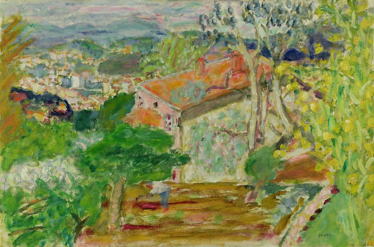 Landskap med et rødt hus, ca. 1942 av Pierre Bonnard