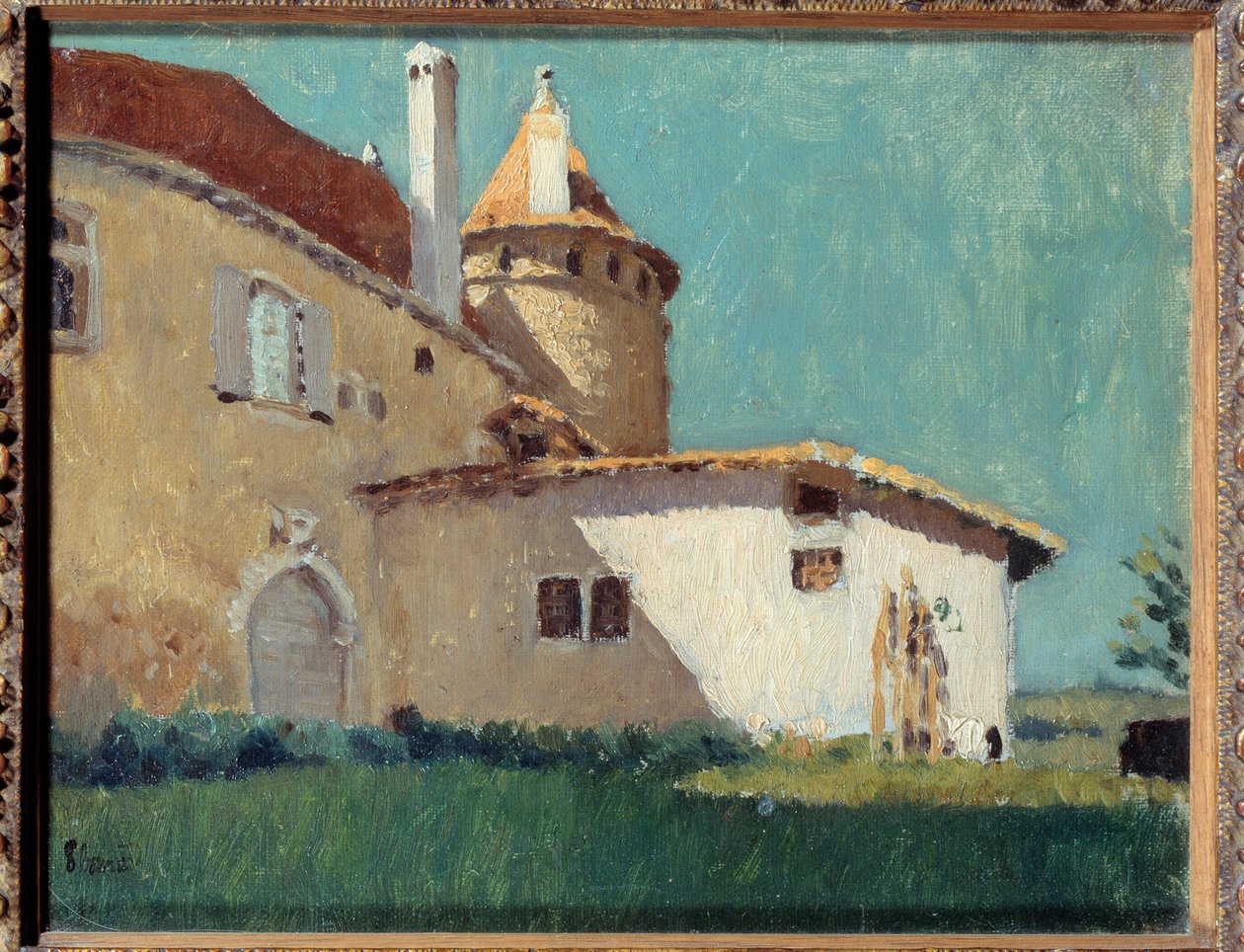 Chateau de Virieu eller Maison à la Tourelle-maleriet av Pierre Bonnard (1867-1947) 1888 Søn. 0,19x0,29 m Privat samling av Pierre Bonnard