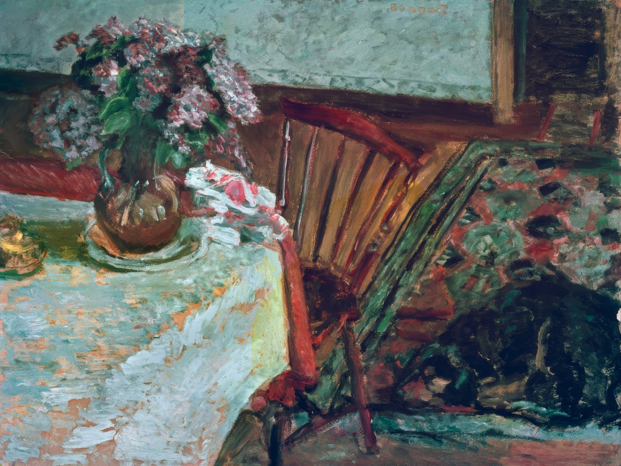 Den svarte hunden og syrinbuketten av Pierre Bonnard