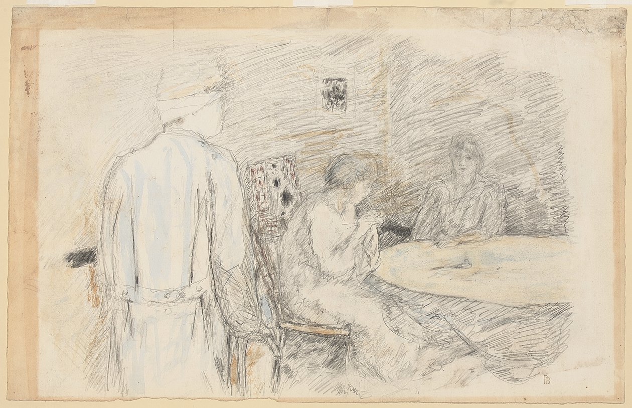 Permisjonsholderen (den sårede i familien hans) (w/c & blyant på papir) av Pierre Bonnard