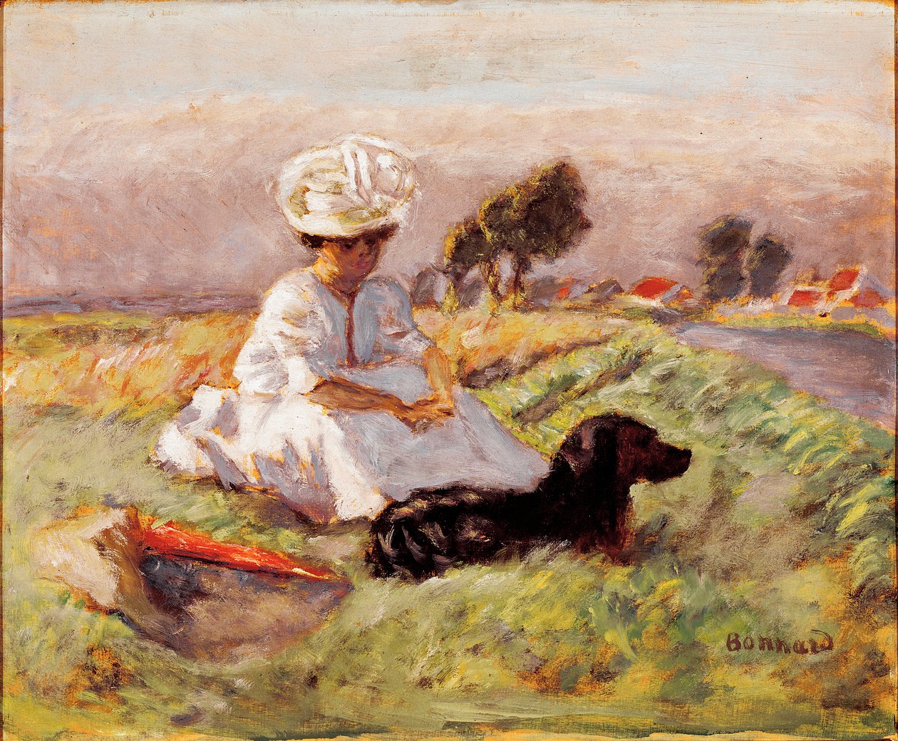 Madame Bonnard Malerens kone sitter i konflikten med hunden sin. Maleri av Pierre Bonnard av Pierre Bonnard