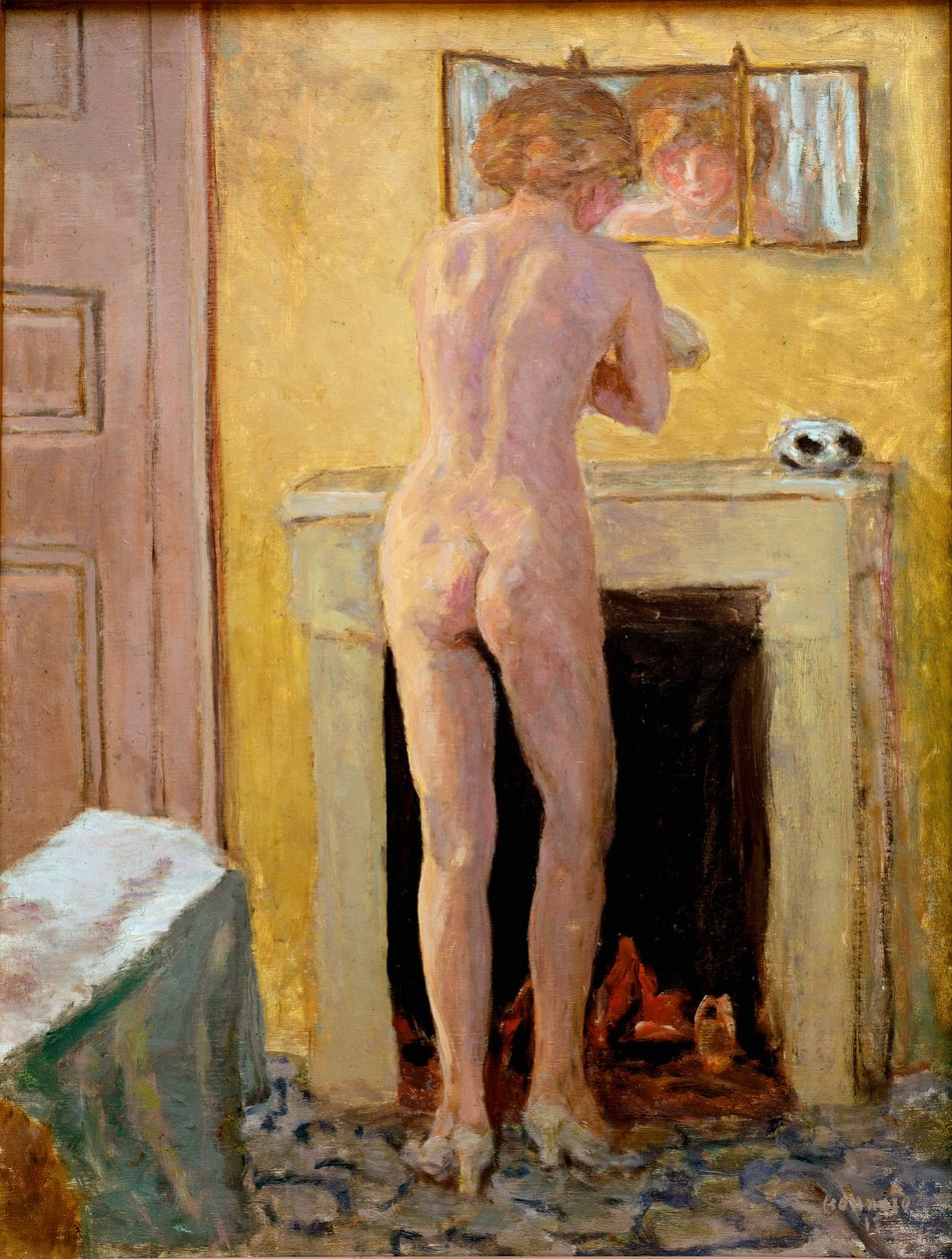 Naken står ved toalettet hans Maleri av Pierre Bonnard (1867-1947) 1919 Saint Tropez, Musee de l