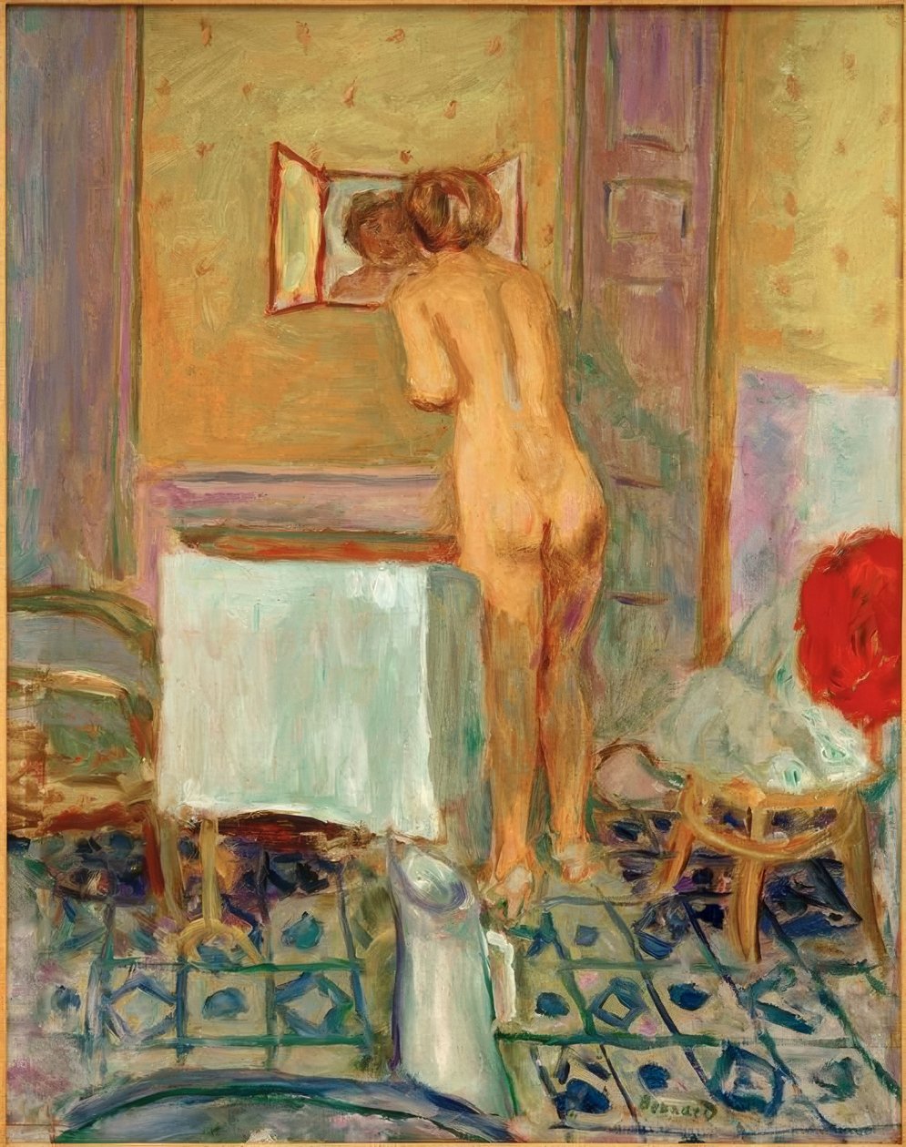 Naken i den røde kluten eller Naken på toalettet av Pierre Bonnard