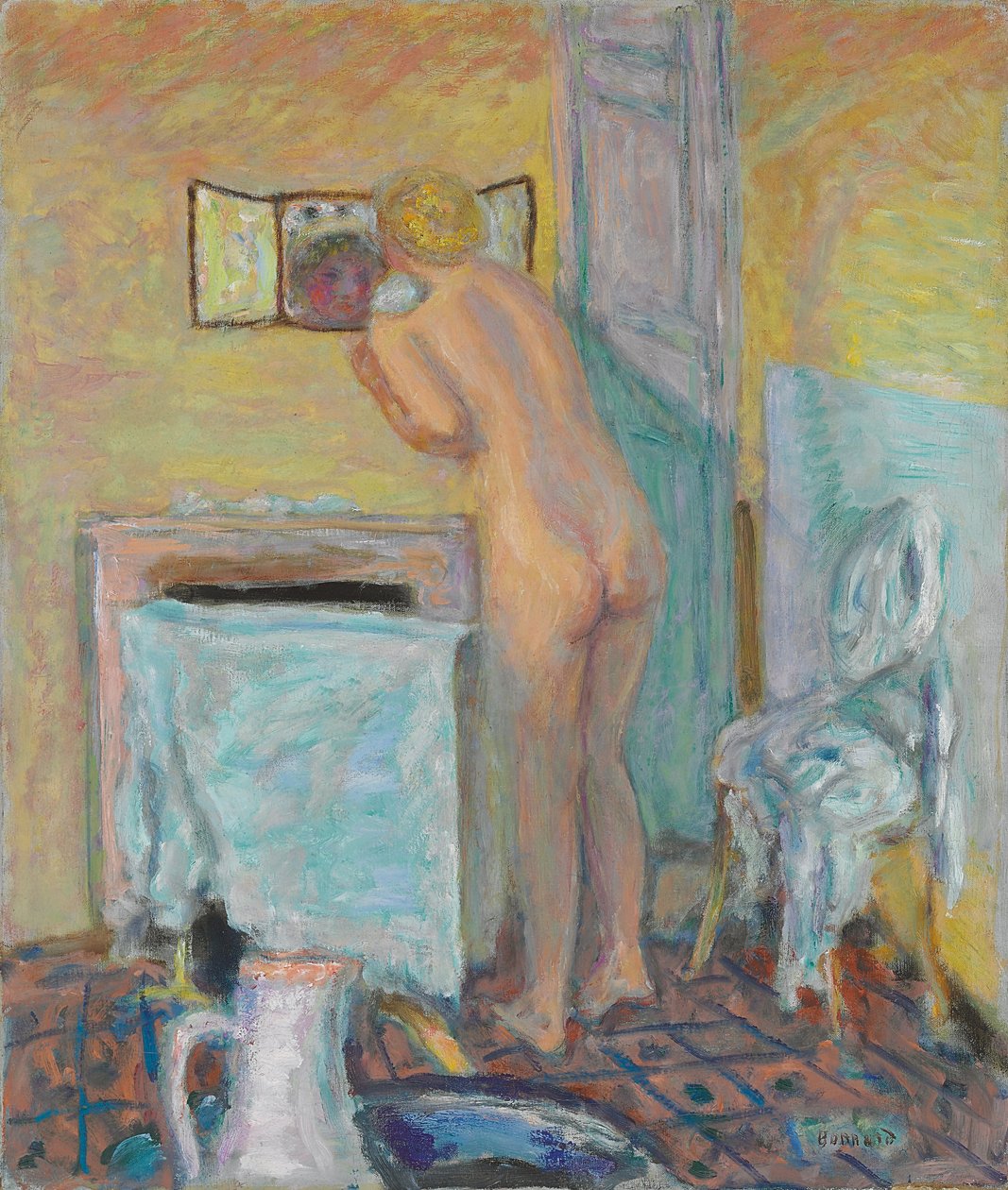 Naken foran speilet eller baderen; Naken foran speilet eller Bather av Pierre Bonnard