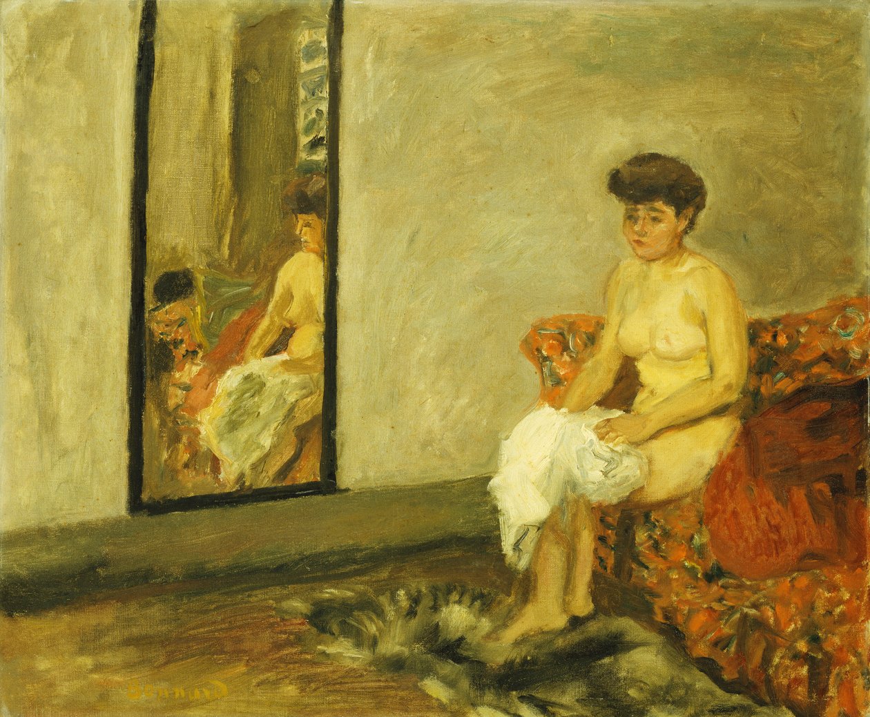 Naken sitter på en rød stol; Naken sitter i en rød stol av Pierre Bonnard