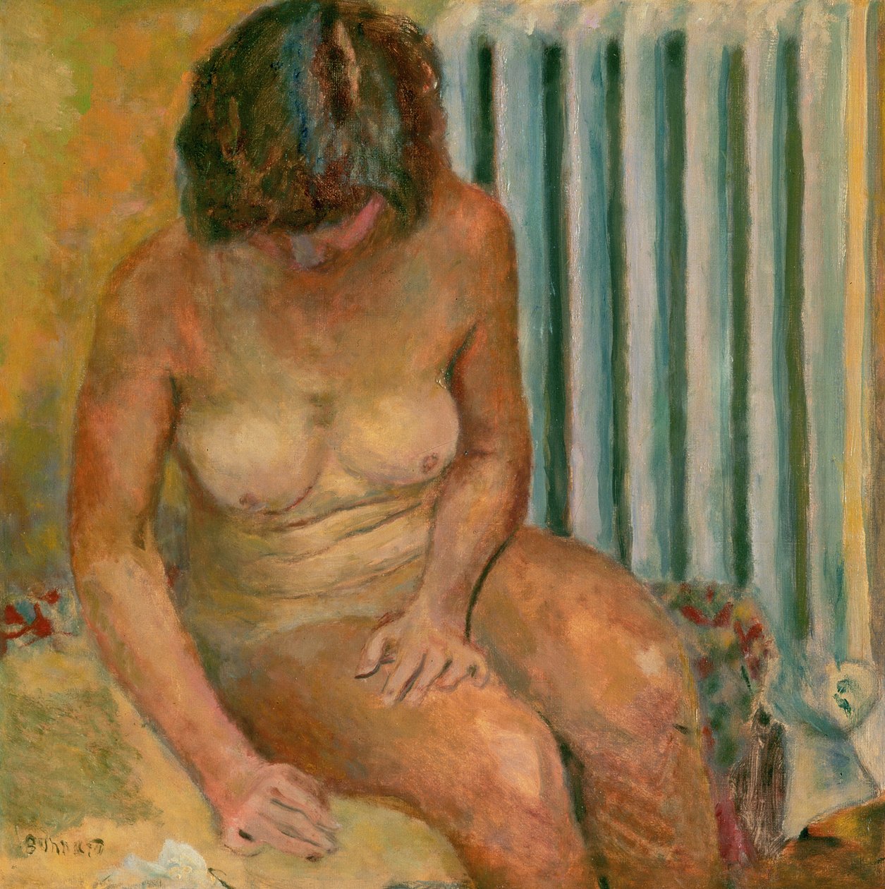 Naken ved radiatoren, 1928 av Pierre Bonnard
