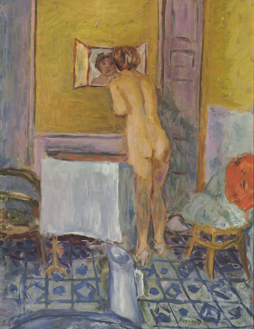 Naken med rød klut (naken på toalettet hennes) av Pierre Bonnard