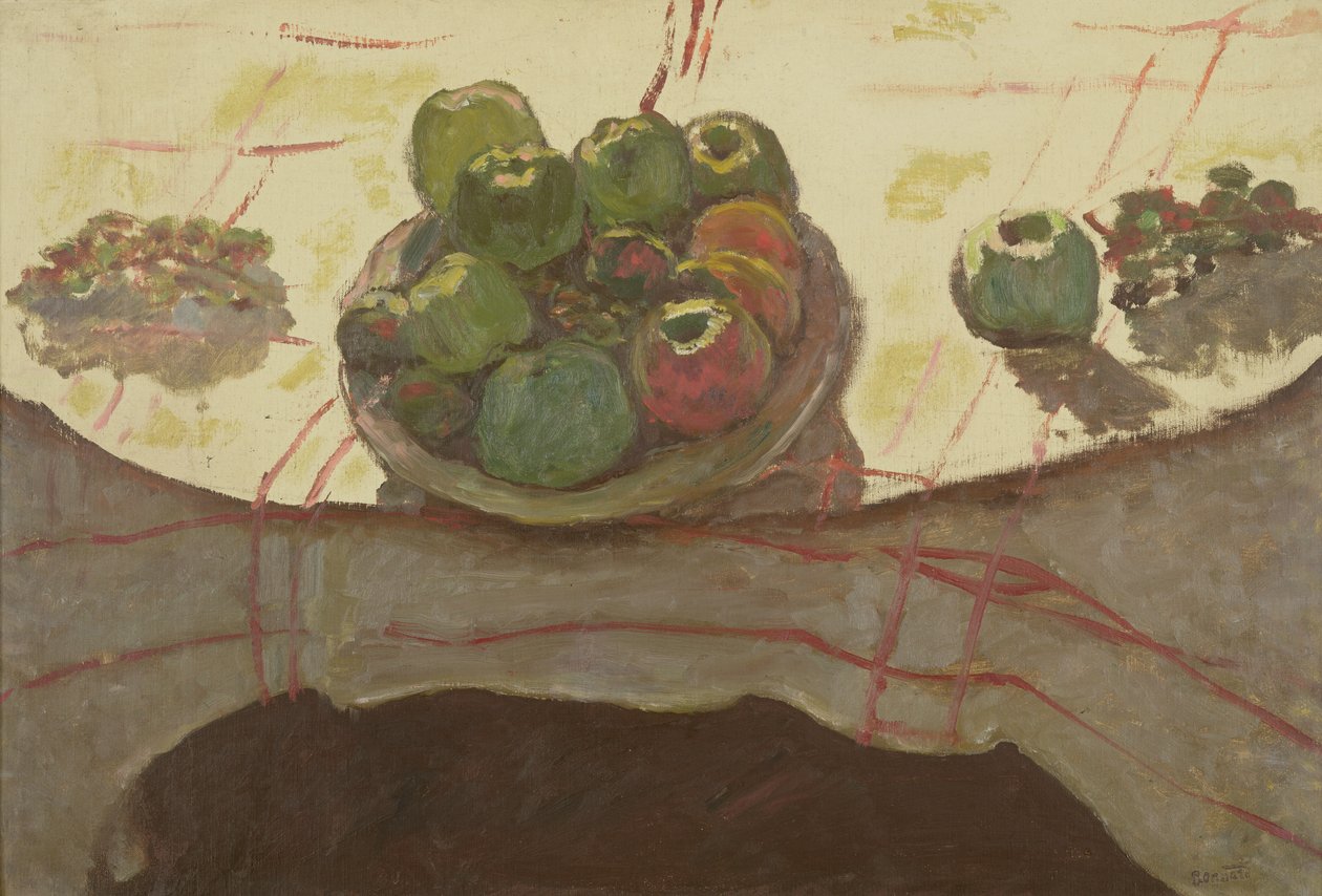 Tallerken med epler på et bord, ca. 1910-12 (olje på lerret) av Pierre Bonnard