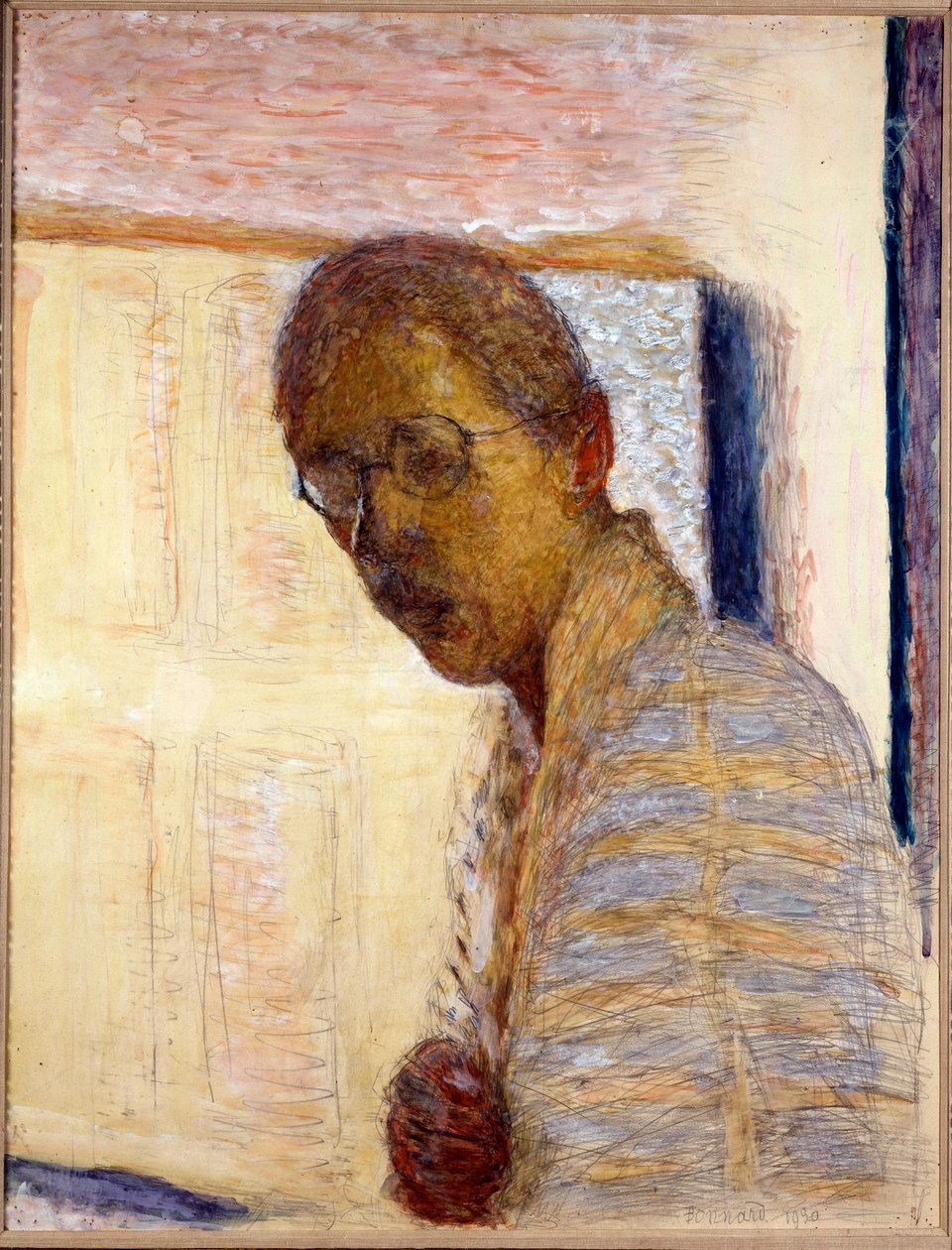 Selvportrett - 1930 (gouache og blyant på papir) av Pierre Bonnard