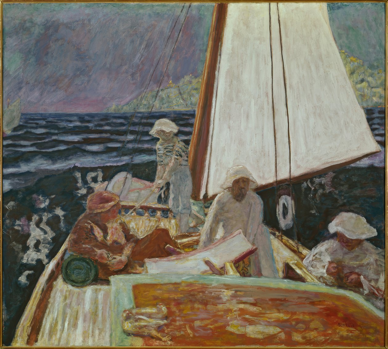 Signac og vennene hans i en seilbåt av Pierre Bonnard