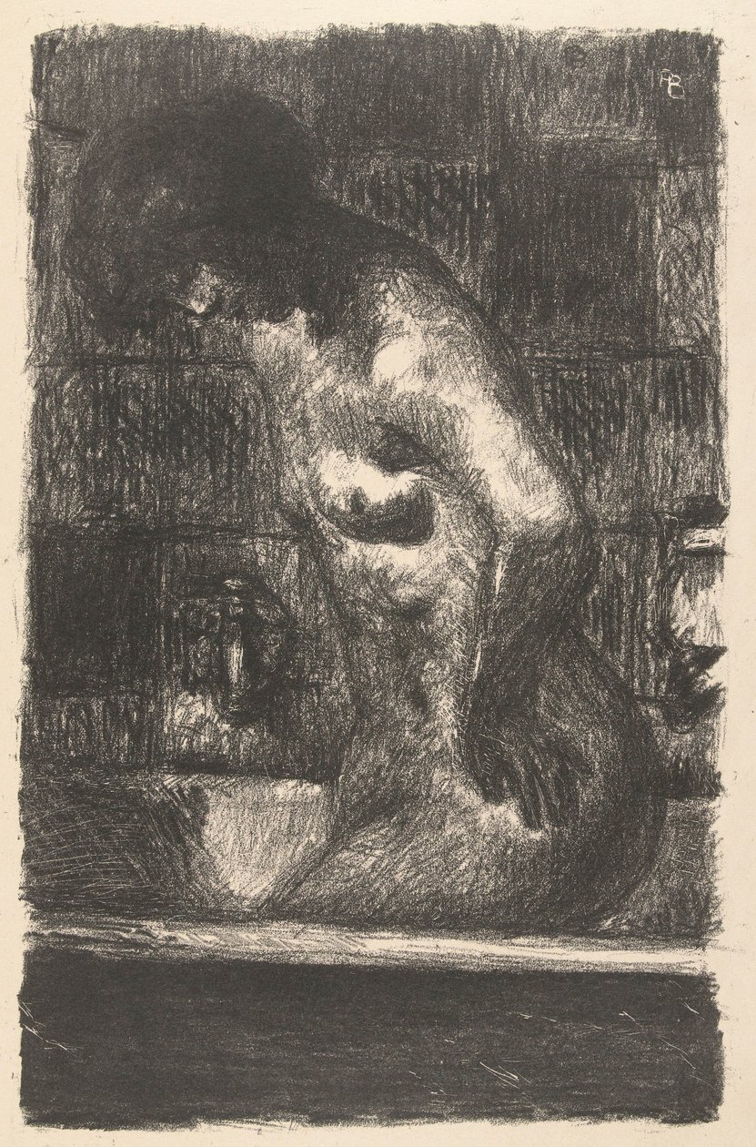 Stående naken kvinne vasker seg i badekaret Femme debout dance sa baignoire av Pierre Bonnard