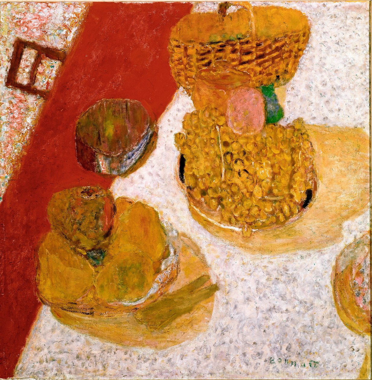 Bordhjørne Still Life of Fruit. Maleri av Pierre Bonnard (1867-1947) 1935 Dim. 67x63,5 cm Paris, Musee national d