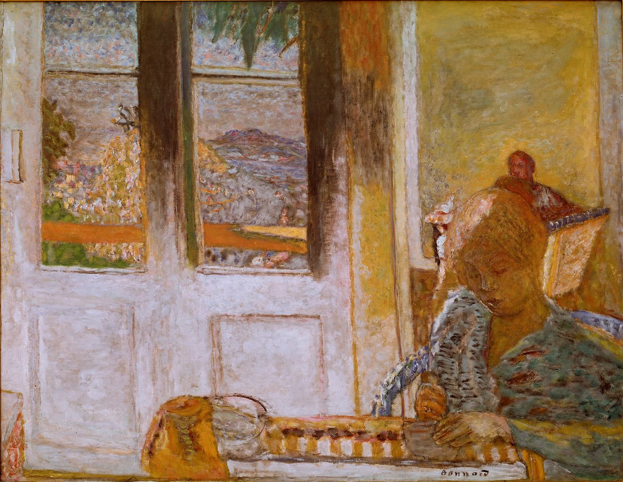 Det franske vinduet (Matin a Le Cannet) Maleri av Pierre Bonnard (1867-1947) 1932. Olje på lerret. Dim. 86x112 cm Collection Privee av Pierre Bonnard