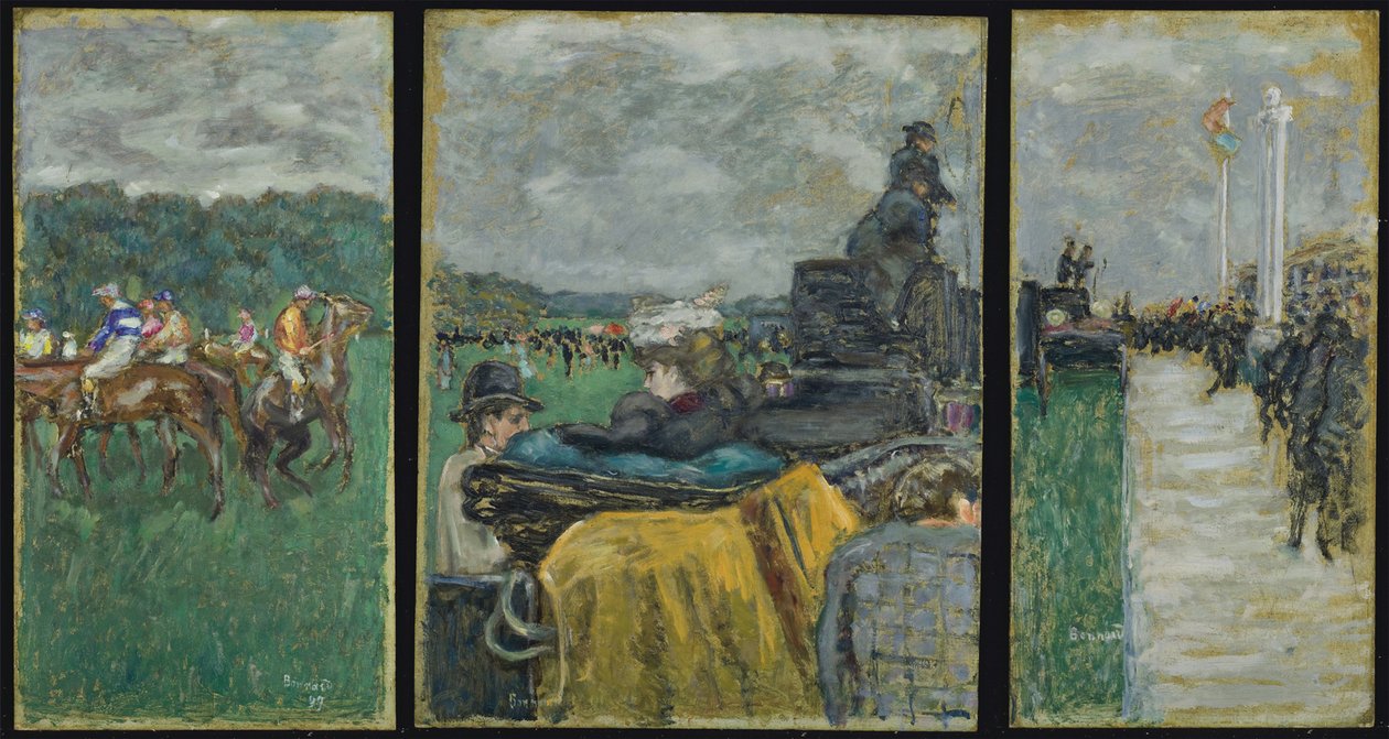Longchamp Racecourse Les baner à Longchamp. Triptych, 1897 av Pierre Bonnard