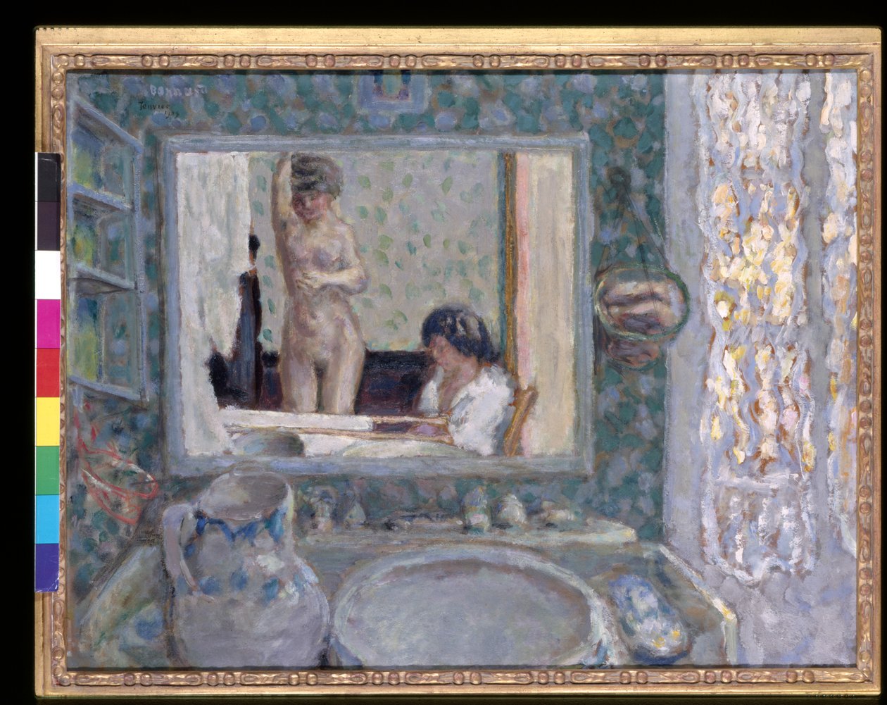 The Mirror In The Green Room (La Glace De La Chambre Verte) (olje på papir) av Pierre Bonnard