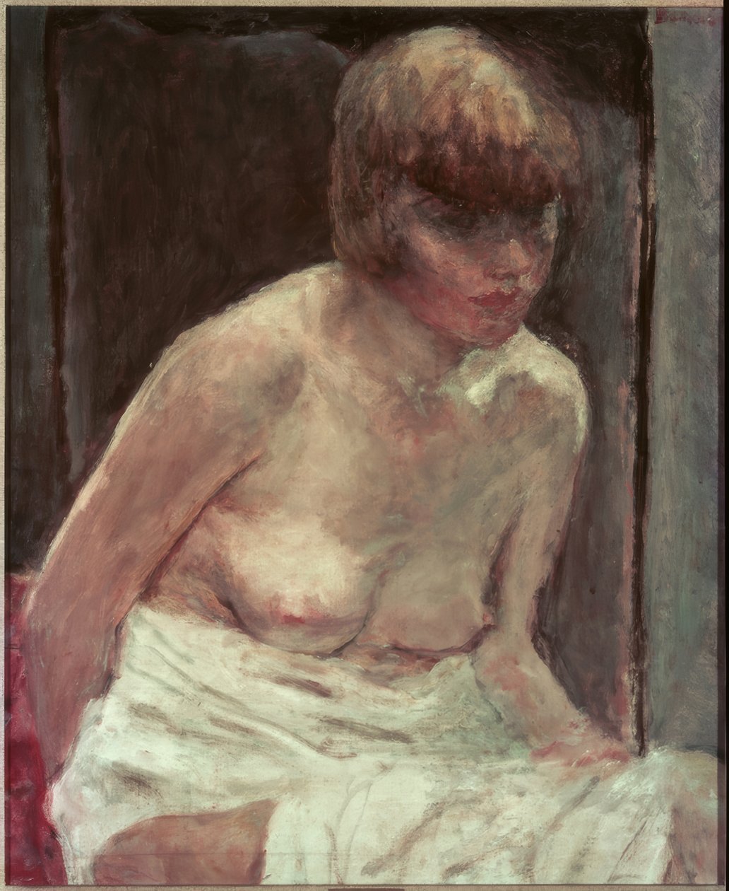 Torso av ung kvinne i hvit badekåpe av Pierre Bonnard