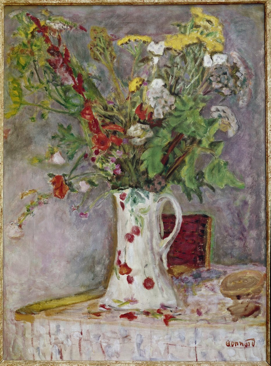 Vase med blomster (olje på lerret av Pierre Bonnard