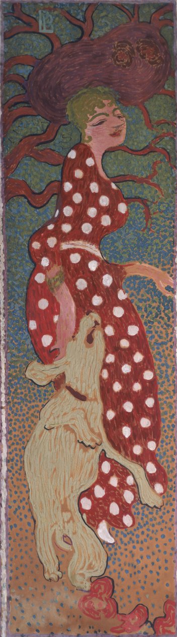Woman in a White Spotted Dress, en av fire paneler av Women in the Garden, 1891 (olje på papir på lerret) av Pierre Bonnard
