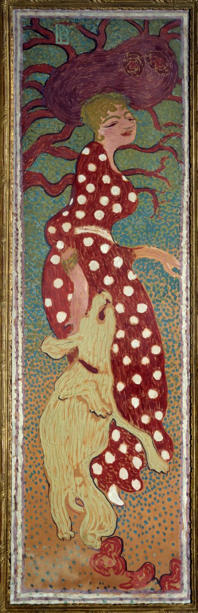Kvinne i kjole med hvite prikker Maleri av Pierre Bonnard (1867-1947) 1891 Dim. 1,6x0,48 m Paris, musee d