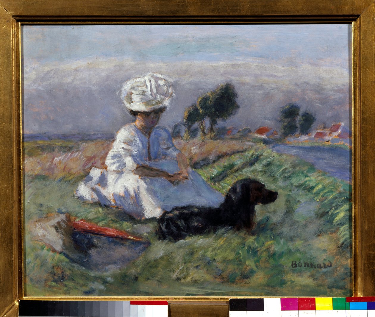 Kvinne med hund (olje på lerret) av Pierre Bonnard