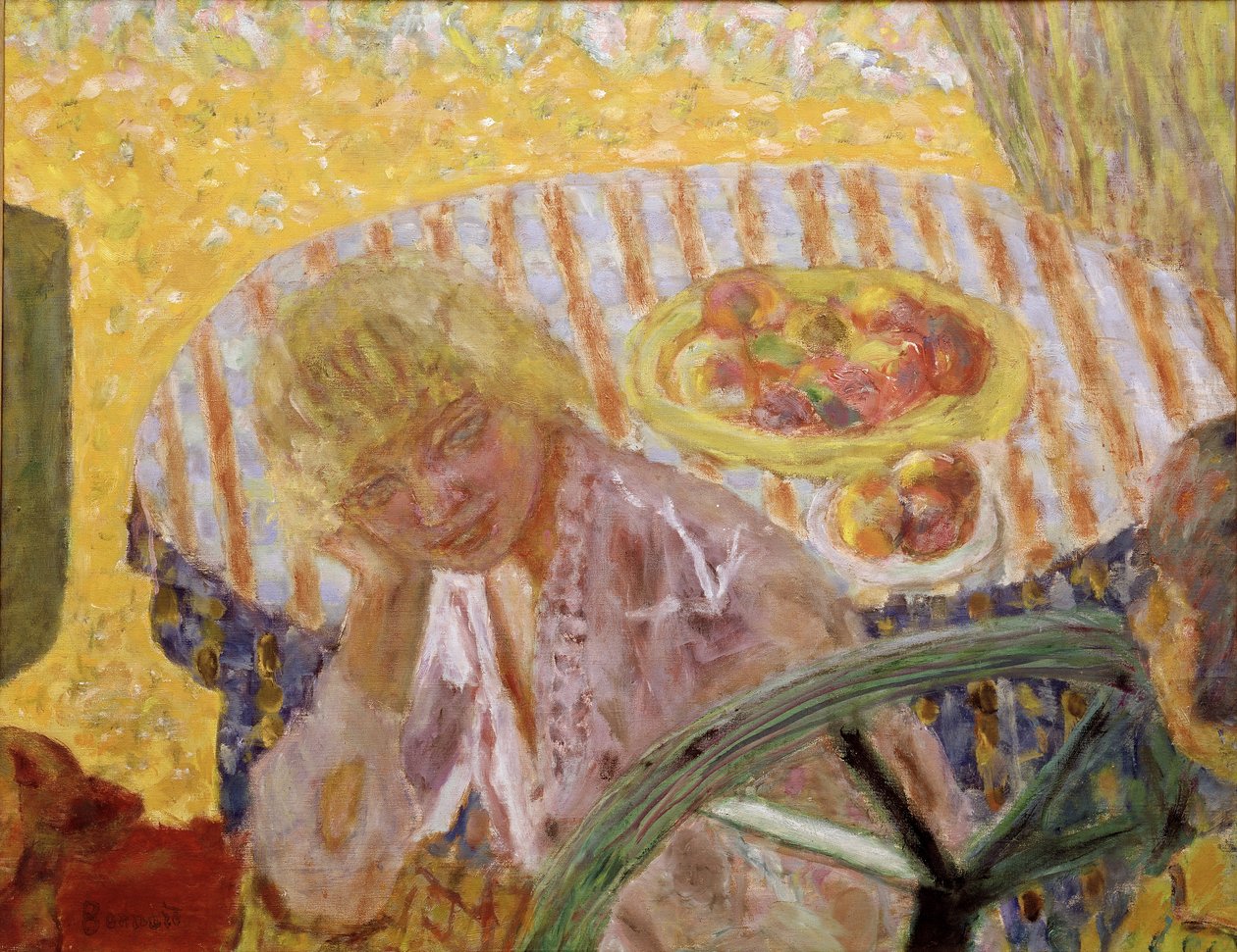Unge kvinner i hagen eller det stripete duken maleri av Pierre Bonnard (1867-1947) 1921-1923 privat samling av Pierre Bonnard