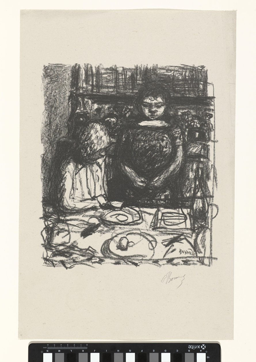 Sittende mann ved bordet med måltid og stående kvinne Le Meny av Pierre Bonnard