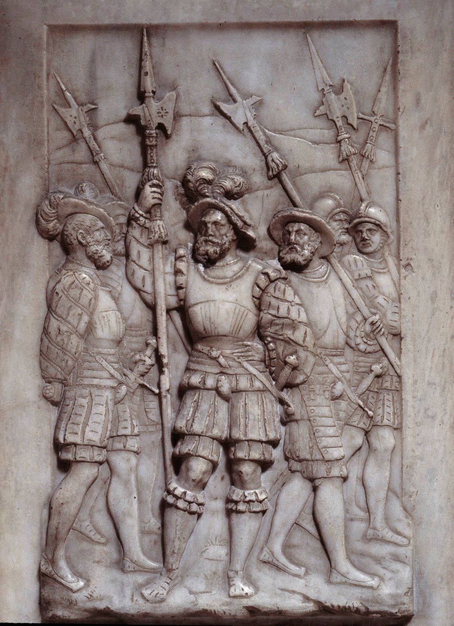 Soldater Detalj av basrelieffene av graven til Francois I (1494 - 1547) realisert av Pierre Bontemps (1505/1510-1568/1570) av Pierre Bontemps