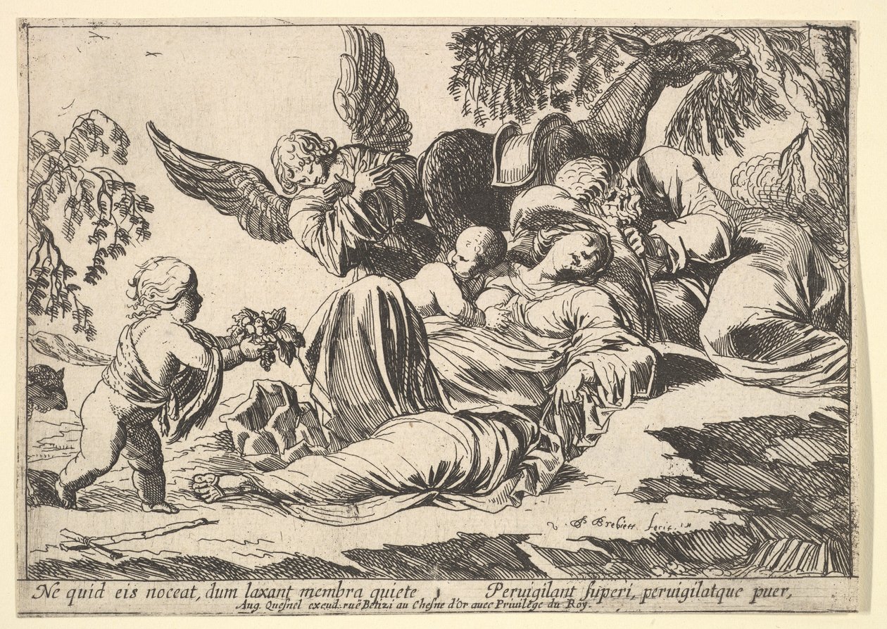 Engler som gir frukt til den sovende hellige familie, 1610-42. av Pierre Brebiette