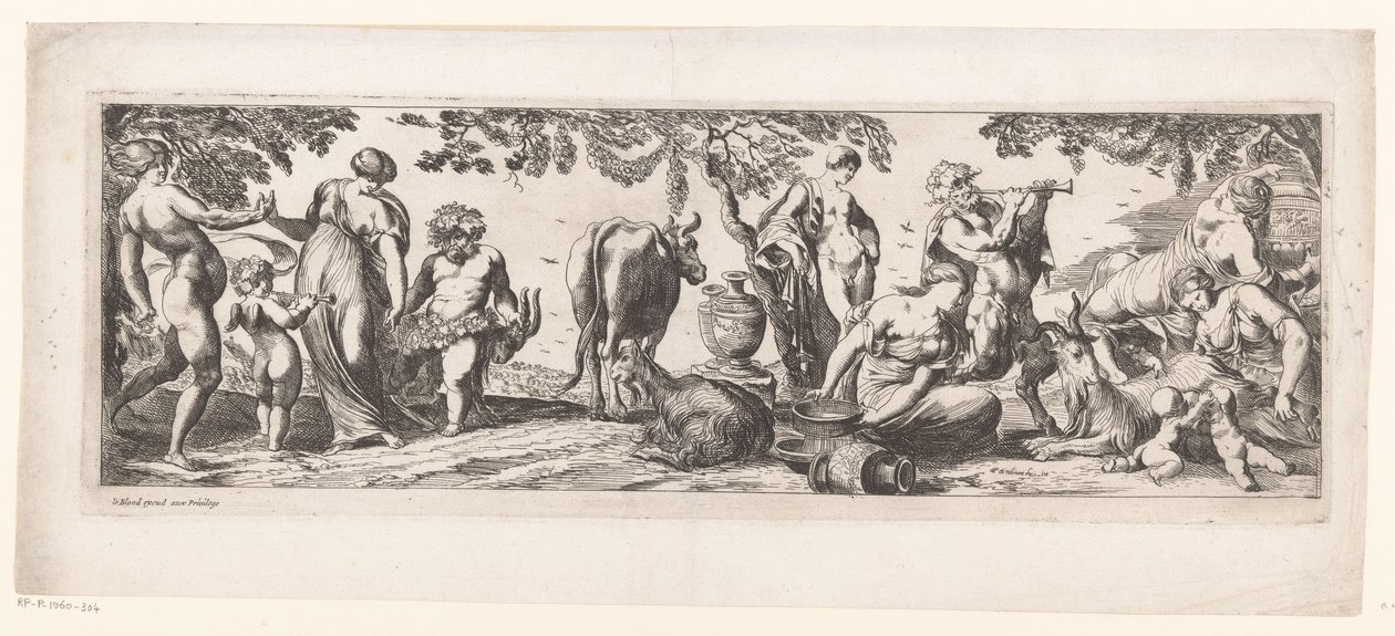 Hviler Silenus og hans følge i et landskap av Pierre Brebiette