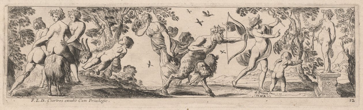Satyr og Mercury skyter på en statue av Pierre Brebiette