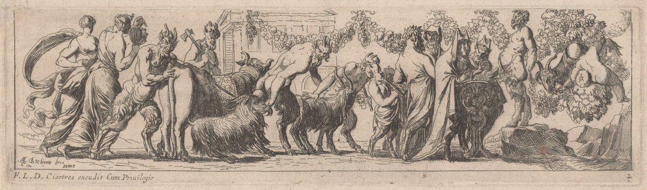 Satyrer som bringer dyr til et alter av Pierre Brebiette