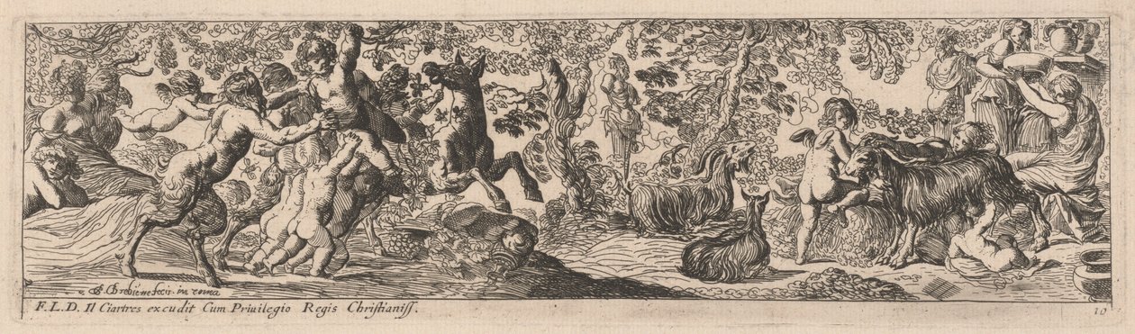 Satyrer og Putti leker med dyr av Pierre Brebiette