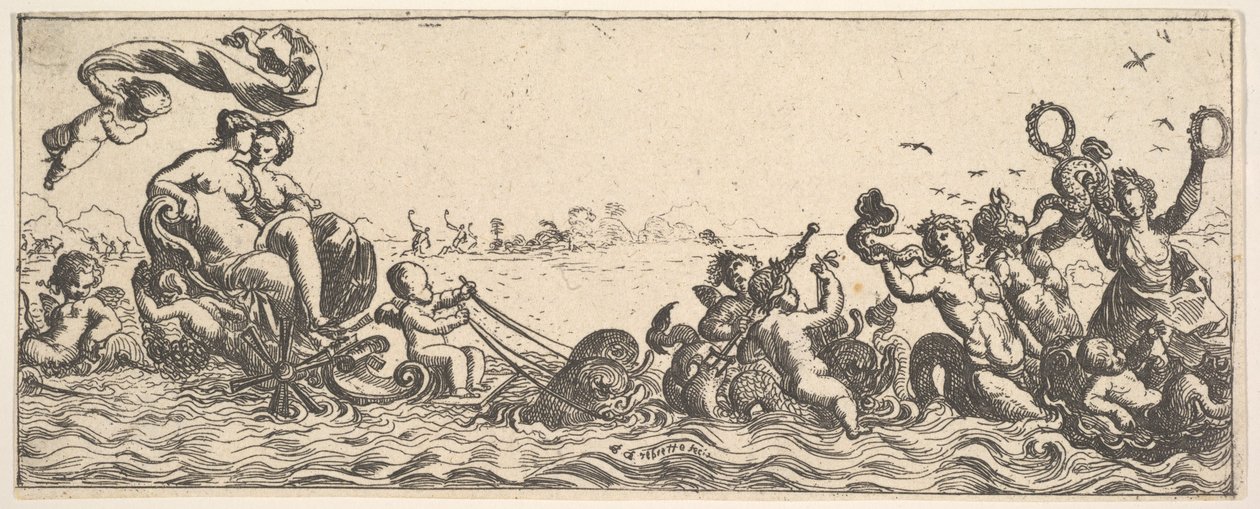 To kvinner som sitter i et skjell, 1615-42. av Pierre Brebiette
