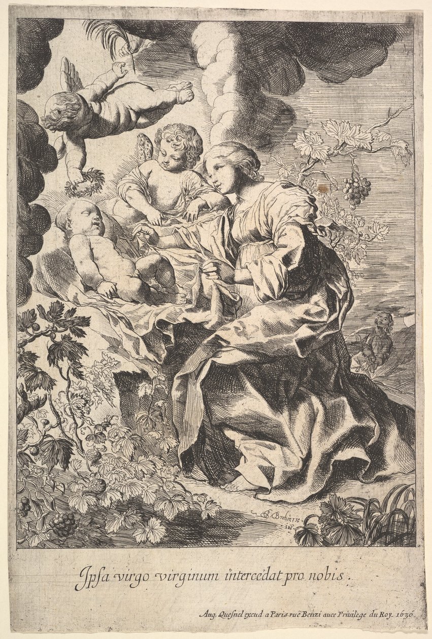 Jomfru og barn med engler, 1636. av Pierre Brebiette