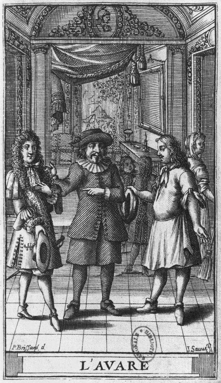 Moliere som Harpagon, frontispice-illustrasjon fra 
