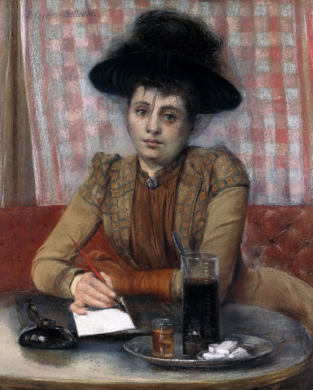 In the Cafe, ca. 1900-1901 (pastell på papir lagt ned på lerret) av Pierre Carrier Belleuse