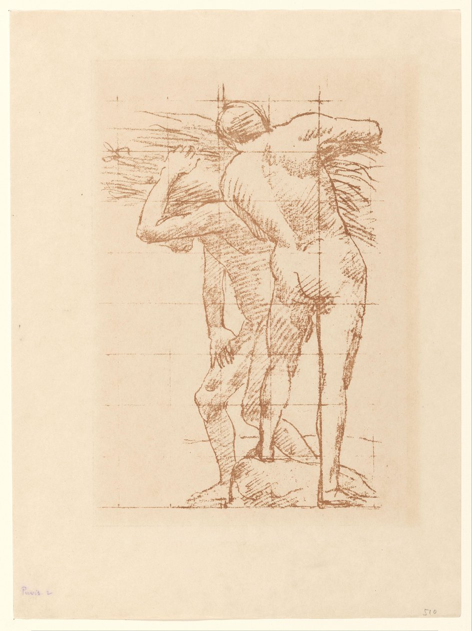 Studie av to nakne menn med en haug med halm av Pierre Cécile Puvis de Chavannes