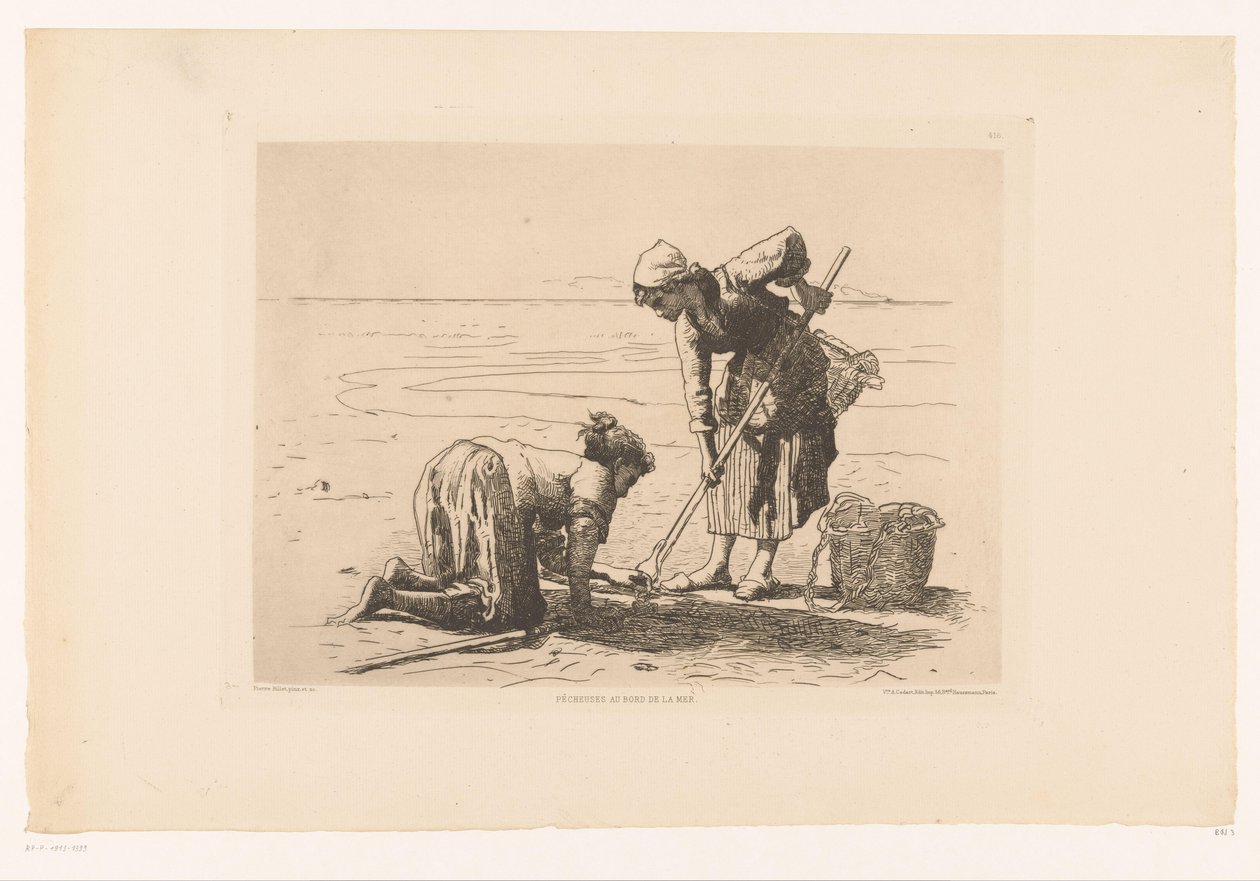 Fiskere ved kysten Pecheuses au bord de la mer. (tittel på objekt) av Pierre Celestin Billet