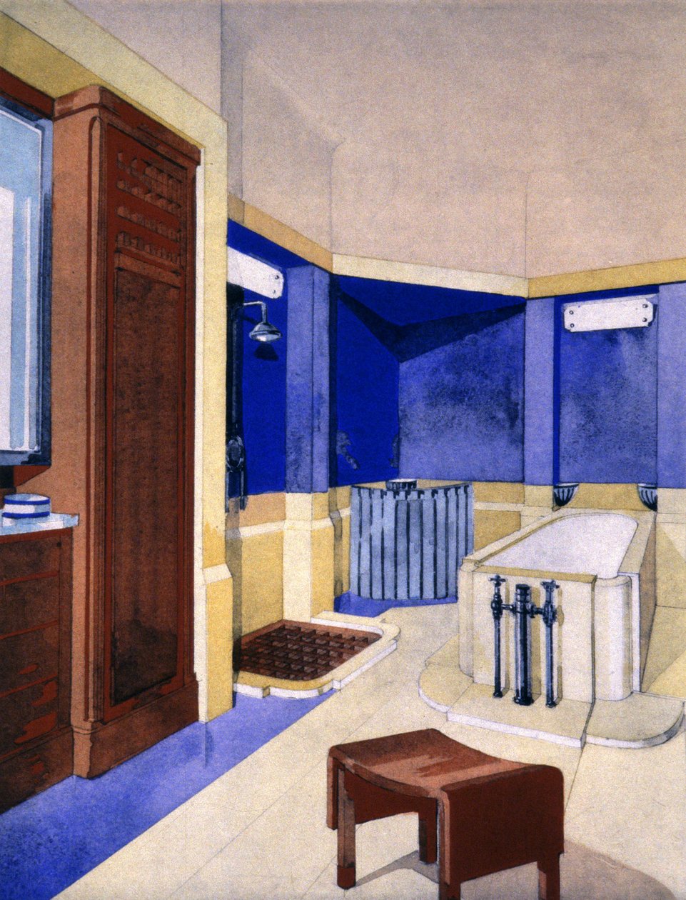 Baderomsprosjekt, ca. 1925 (gouache) av Pierre Chareau