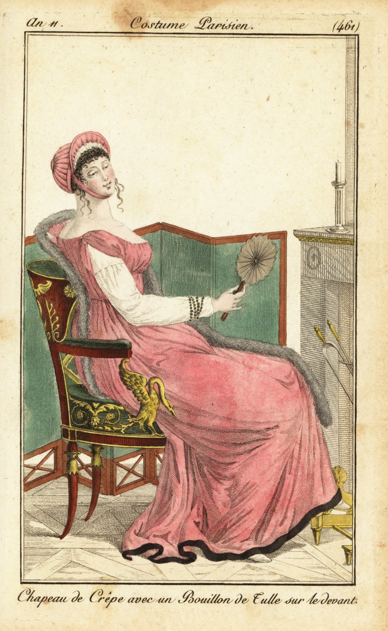 Kvinne sitter på en Empire-stol i en salong, Paris av Pierre Charles Baquoy