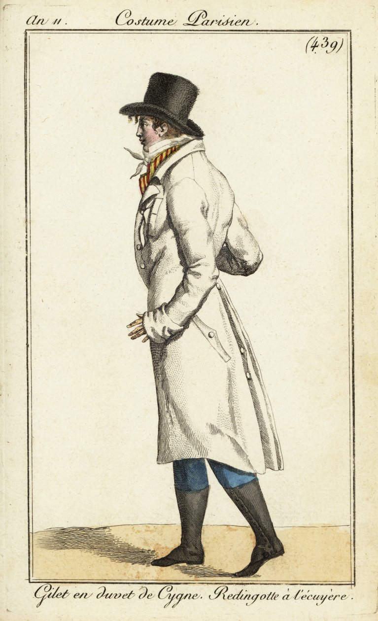 Ung dandy i rytterfrakk, svanevest i vest av Pierre Charles Baquoy