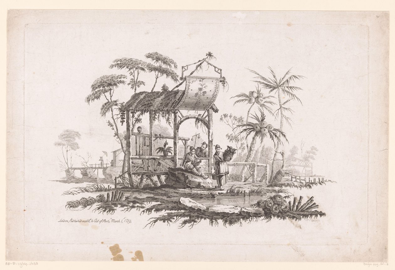 Figurer med kurver på kysten Kinesiske sjangermalerier i landskap (serietittel) av Pierre Charles Canot