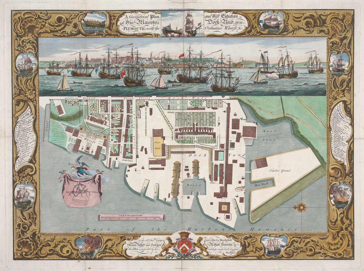 Nær Plymouth med Ordinance Wharfe... av Pierre Charles Canot