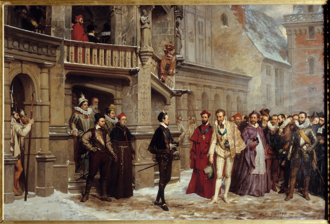 Møte mellom Henrik III, konge av Frankrike (1551 - 1589) og Henrik I av Lorraine, hertug av Guise kalt Balafre av Pierre Charles Comte