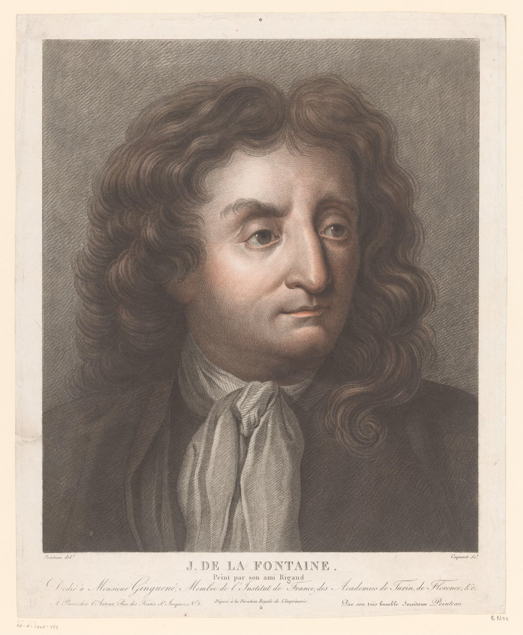 Portrett av Jean de La Fontaine J. de la Fontaine. (tittel på objekt) av Pierre Charles Coqueret