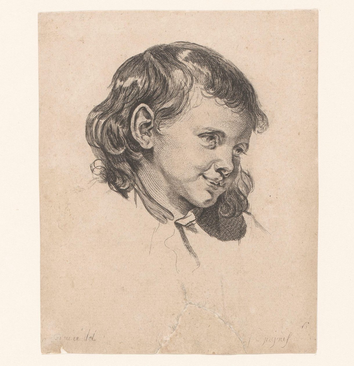 Barnets hode, vendt mot høyre Hoder til forskjellige figurer (serietittel) ir. Cahier de Têtes de différens Caracteres (serietittel) av Pierre Charles Ingouf