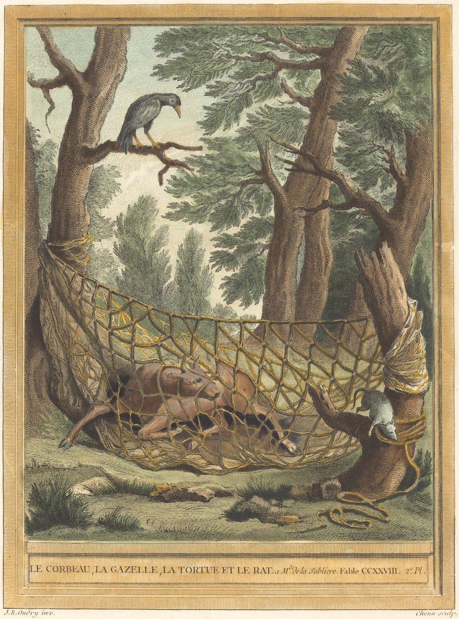 Kråken, Gasellen, Skilpadden og Rotten av Pierre Chenu after Jean Baptiste Oudry