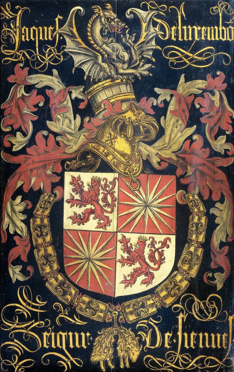 Skjold av Jacob av Luxemburg (etter 1441-88), Lord of Fiennes, i hans kapasitet som ridder av Ordenen av det gylne skinn av Pierre Coustain (attributed to)