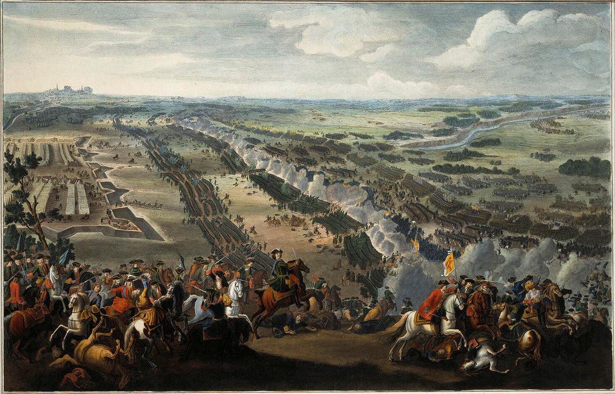 Slaget ved Poltava 27. juni 1709, etter 1724. av Pierre Denis II Martin