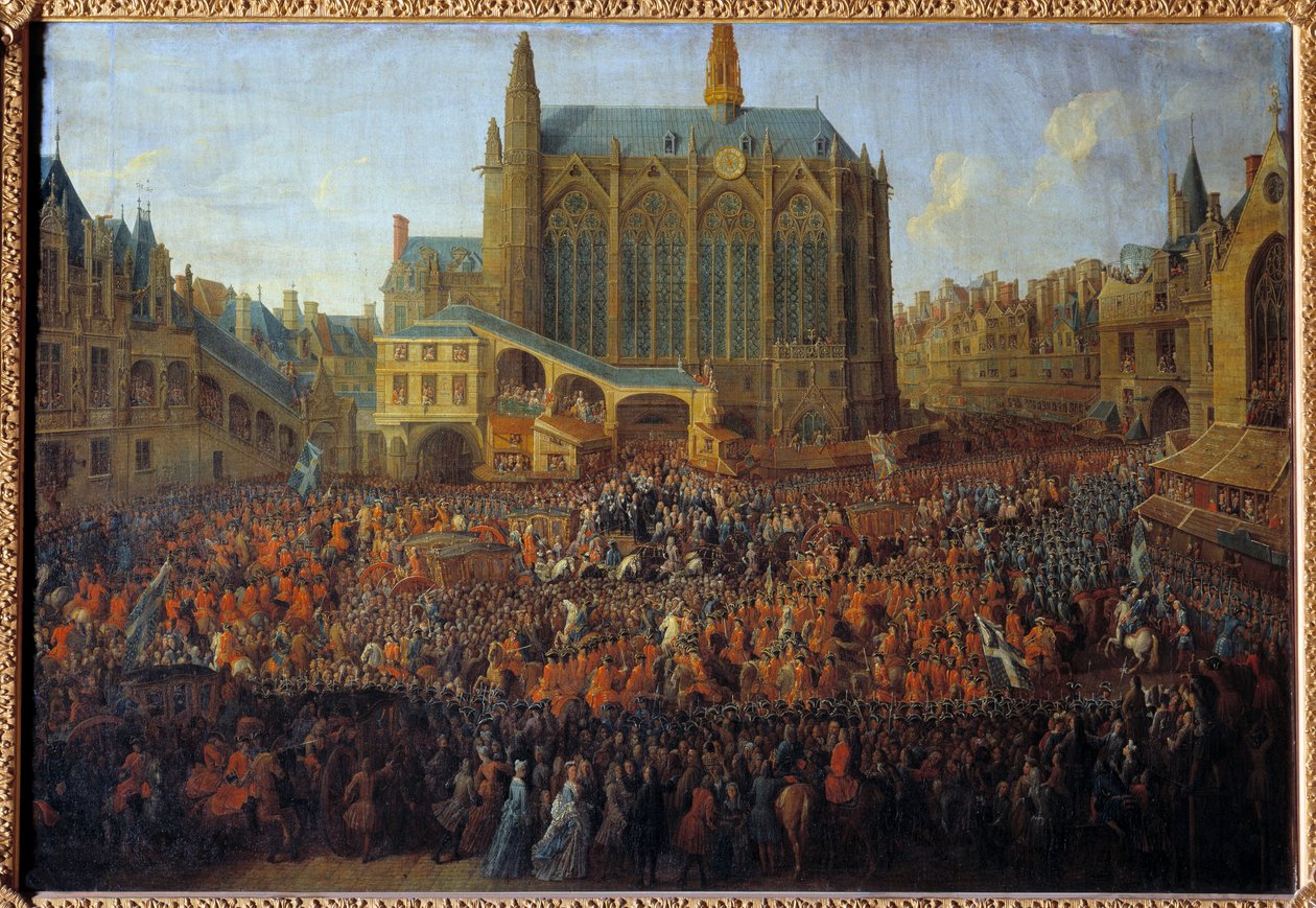 Ludvig XVs avgang etter at rettferdighetens seng brøt Louis XIVs vilje, holdt i Storkammeret i Paris-parlamentet av Pierre Denis Martin